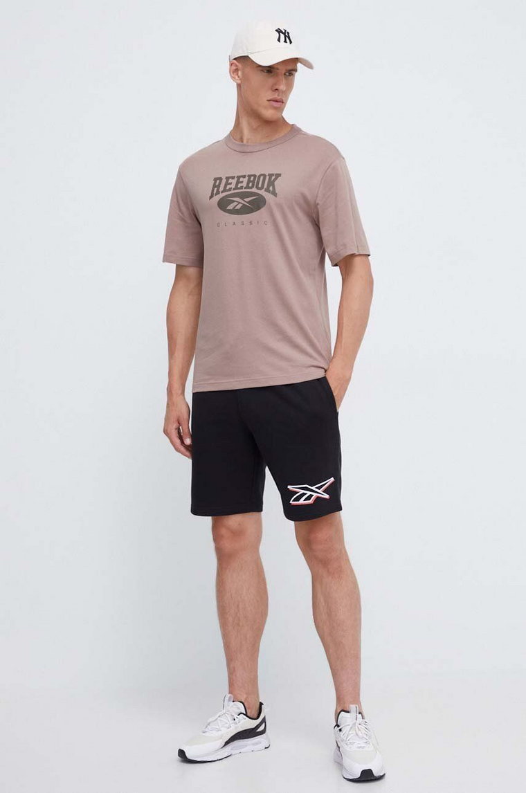 Reebok Classic t-shirt bawełniany kolor brązowy z nadrukiem