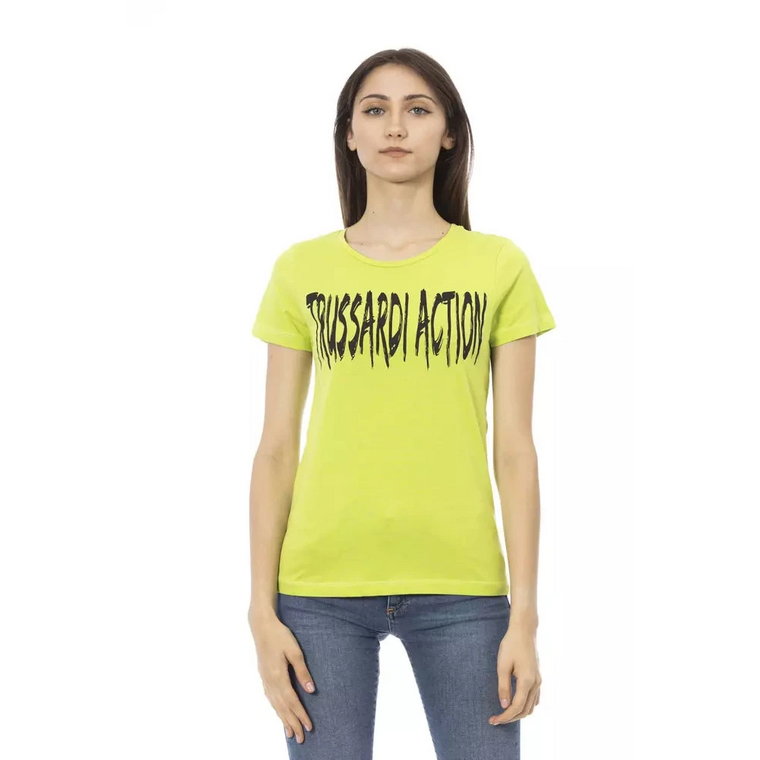 Zielona Bawełniana Koszulka z Krótkim Rękawem i Nadrukiem na Przodzie Trussardi