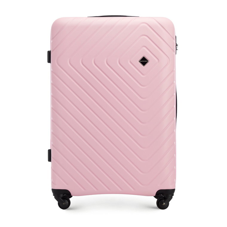 Duża walizka z ABS-u z geometrycznym tłoczeniem jasny różowa