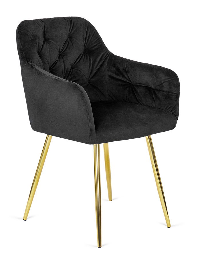 Czarne welurowe krzesło fotelowe glamour - Vamo