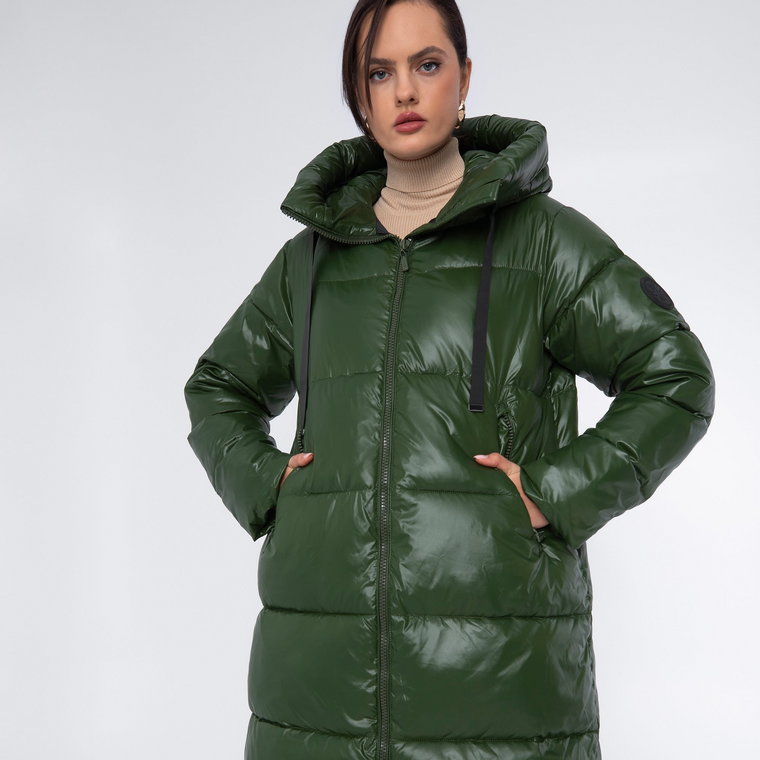 Damski płaszcz pikowany oversizowy zielony