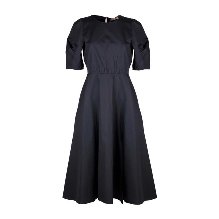 Czarna Bawełniana Sukienka Midi z Bufiastymi Rękawami N21