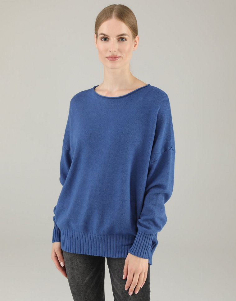 NIEBIESKI GŁADKI SWETER 2120-2 BLU SC