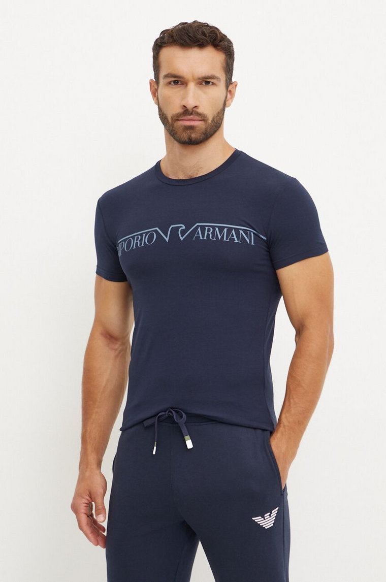 Emporio Armani Underwear t-shirt lounge kolor granatowy z nadrukiem 111035 4F516