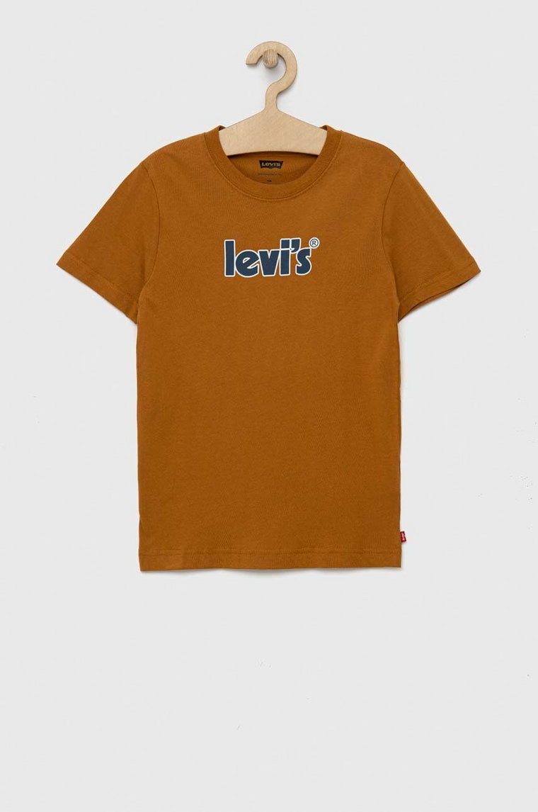 Levi's t-shirt bawełniany dziecięcy kolor brązowy z nadrukiem