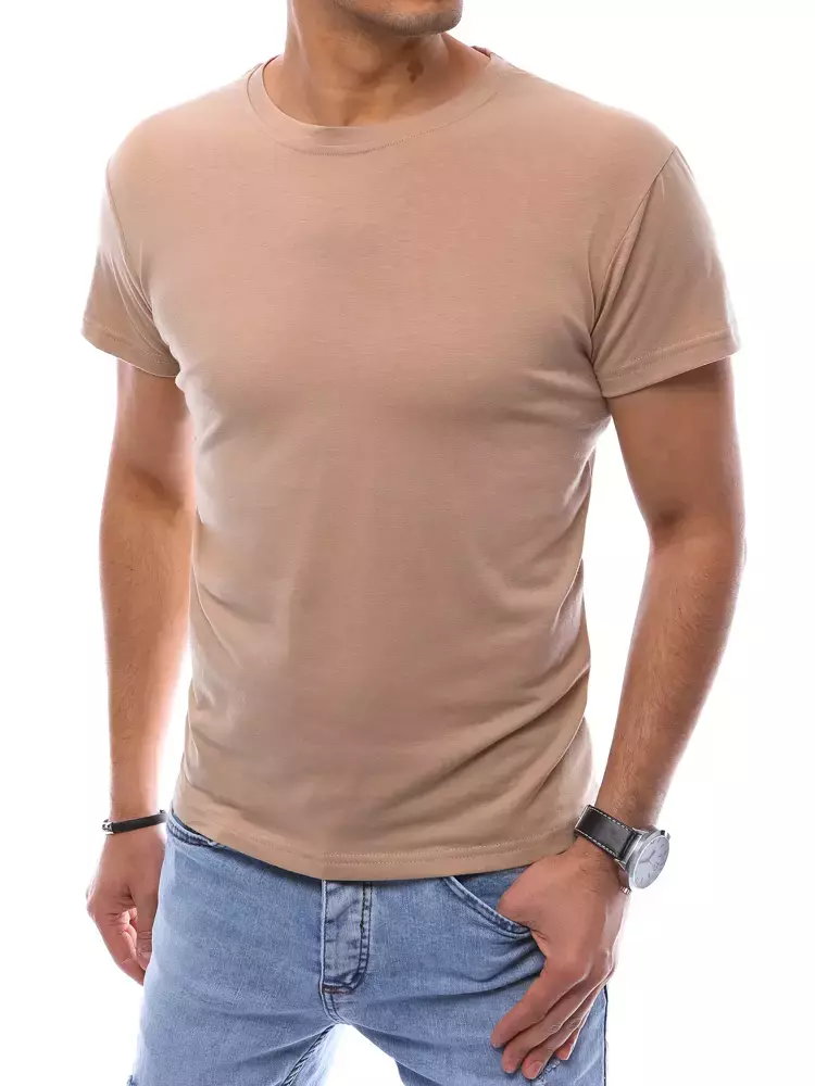 T-shirt męski bez nadruku beżowy RX4894