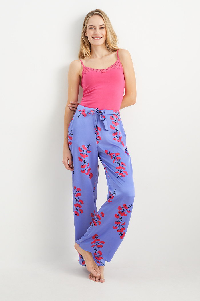C&A Satynowe spodnie od piżamy-w kwiatki, Purpurowy, Rozmiar: 34