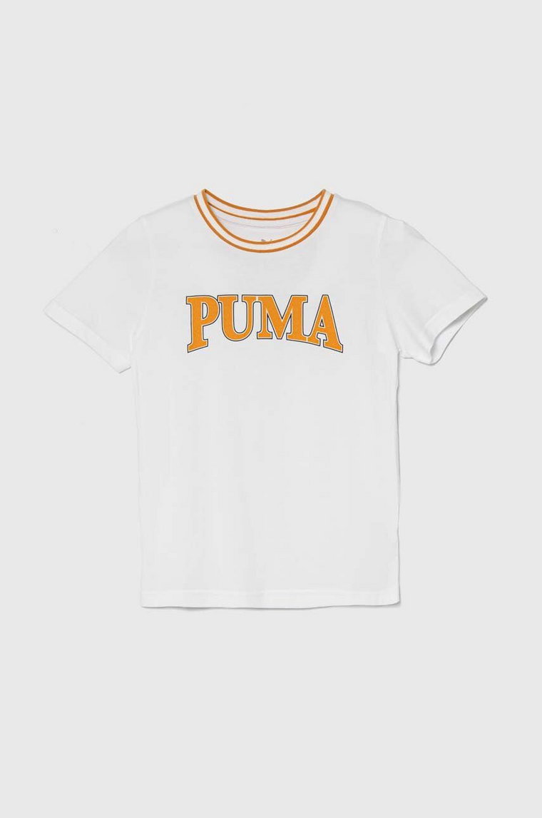 Puma t-shirt bawełniany dziecięcy PUMA SQUAD B kolor biały z nadrukiem