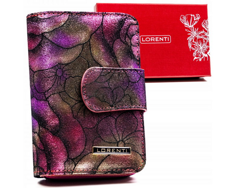 Skórzany stylowy portfel damski w kwiaty Lorenti