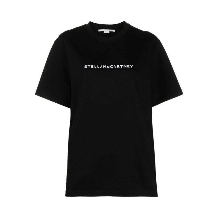 Czarno-Biała Koszulka z Logo i Okrągłym Dekoltem Stella McCartney