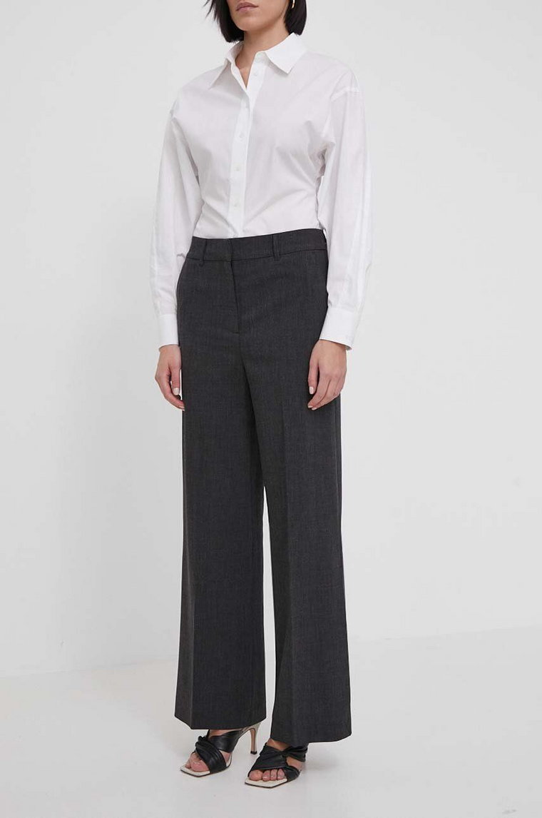 Dkny spodnie damskie kolor szary szerokie high waist D2A4K701