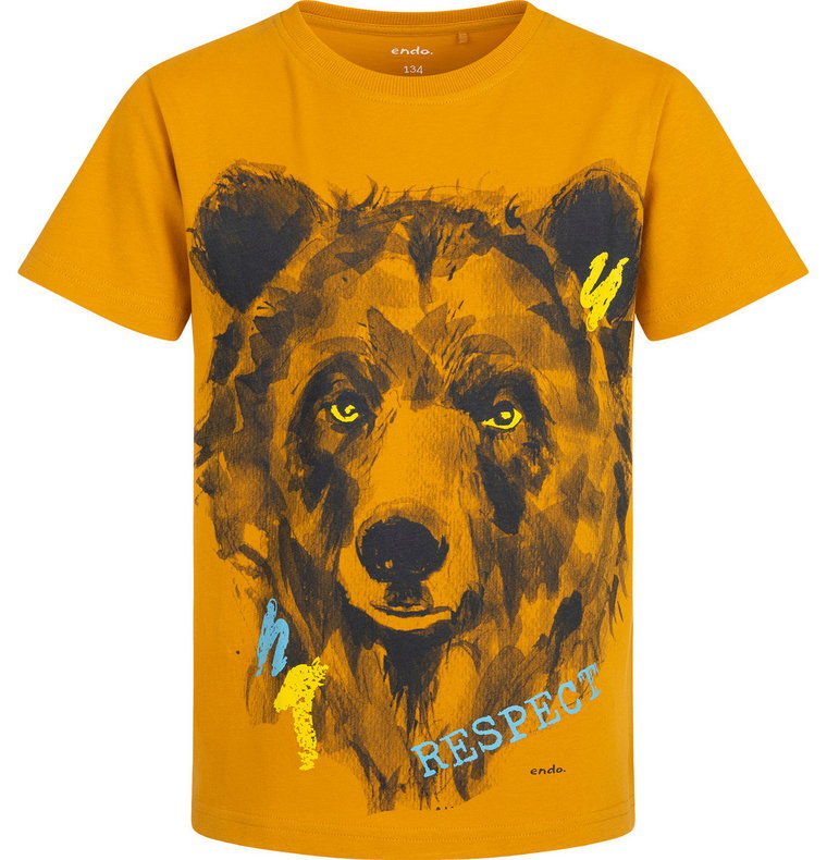 T-shirt Koszulka dziecięca chłopięca 140 Bawełna pomarańcz Niedźwiedź Endo