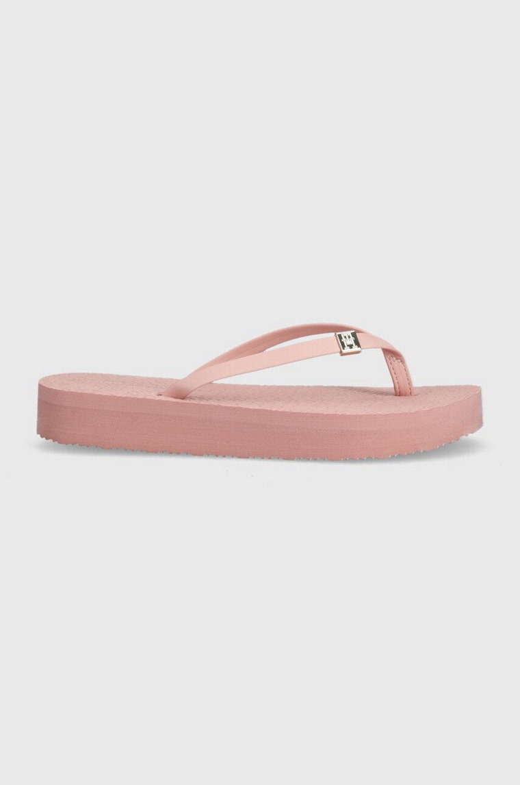 Tommy Hilfiger japonki TH MONOGRAM FLAT SANDAL damskie kolor różowy na platformie FW0FW06964