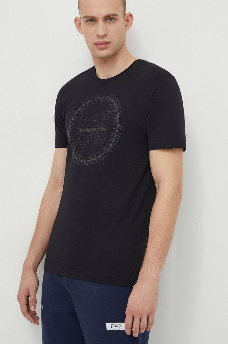 EA7 Emporio Armani t-shirt bawełniany męski kolor czarny z nadrukiem