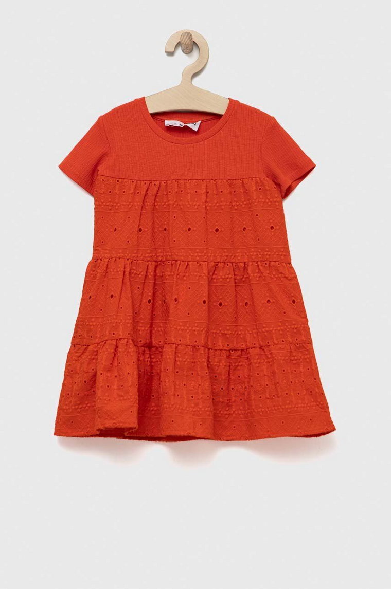 Desigual sukienka dziecięca kolor pomarańczowy midi rozkloszowana
