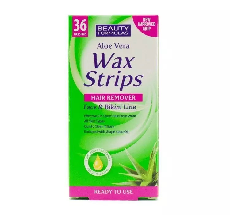 BEAUTY FORMULAS ALOE VERA WAX STRIPS PLASTRY DO DEPILACJI TWARZY I OKOLIC BIKINI 36SZTUK