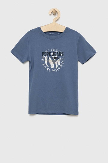 Pepe Jeans t-shirt dziecięcy Non kolor niebieski z nadrukiem