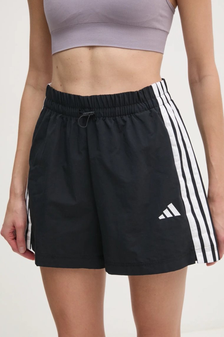 adidas szorty Essentials damskie kolor czarny wzorzyste high waist JE1309