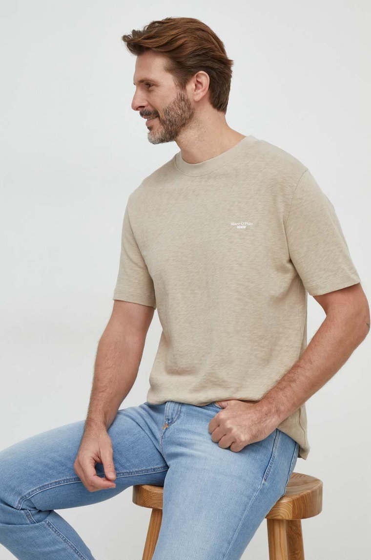 Marc O'Polo t-shirt bawełniany męski kolor beżowy gładki M61223251098