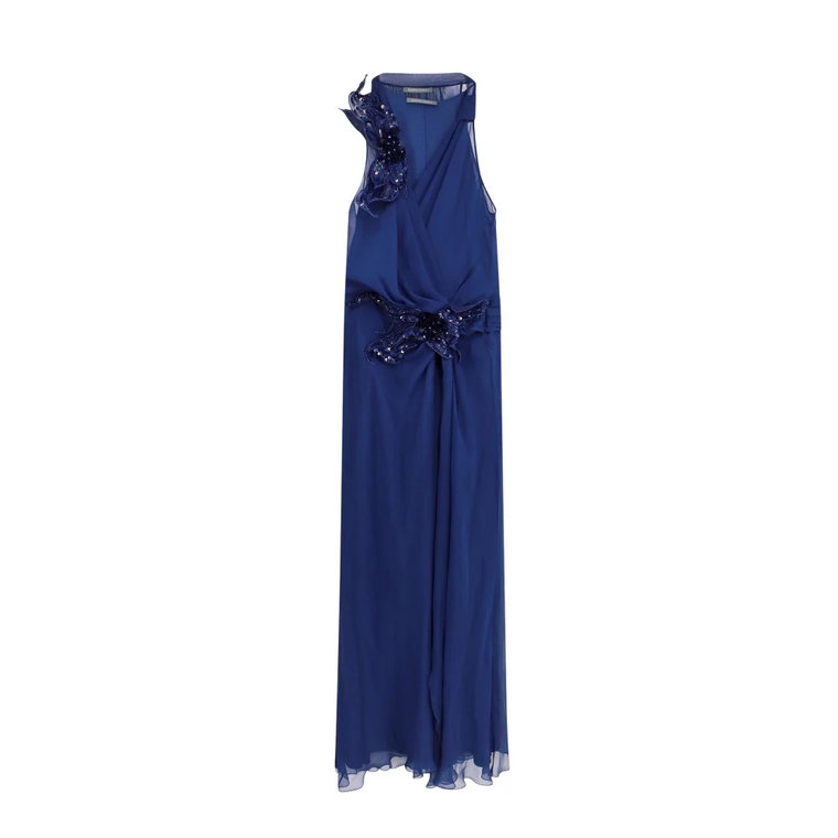 Niebieska Sukienka z Cekinami z Jedwabiu Alberta Ferretti