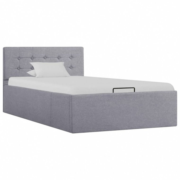 Rama łóżka z podnośnikiem, jasnoszara, tkanina, 90 x 200 cm kod: V-285576