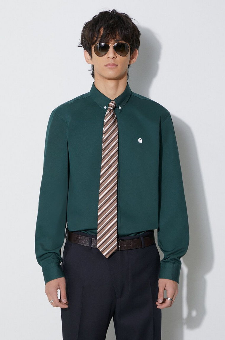 Carhartt WIP koszula bawełniana L/S Madison Shirt męska kolor zielony regular z kołnierzykiem button-down I023339.1OHXX
