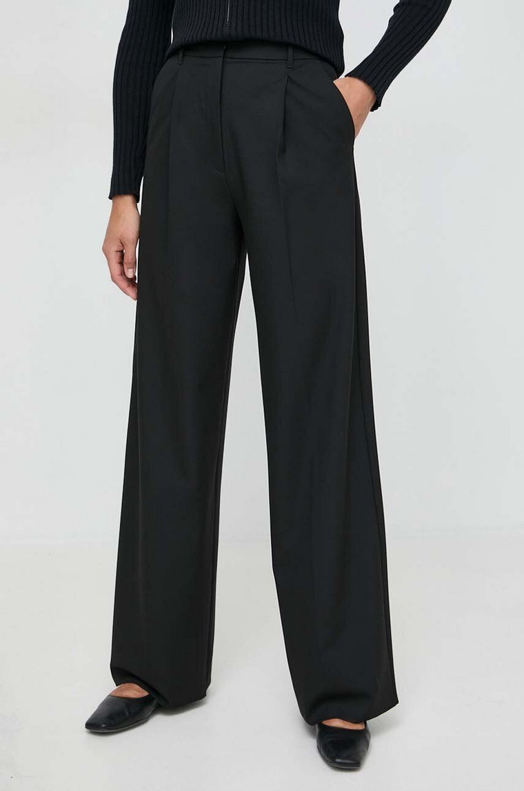 Marella spodnie damskie kolor czarny szerokie high waist