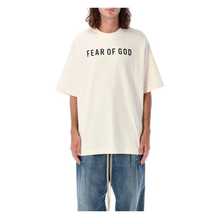 Kremowy T-shirt Oversize Miękki Bawełna Fear Of God