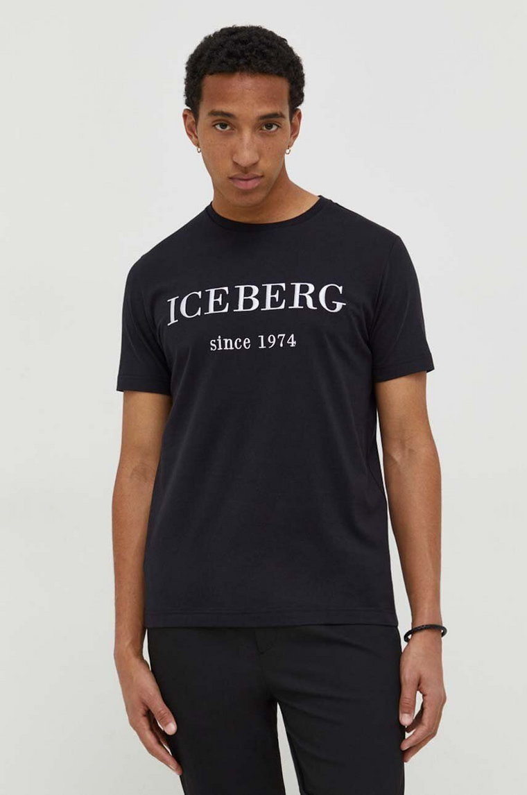 Iceberg t-shirt bawełniany męski kolor czarny z nadrukiem