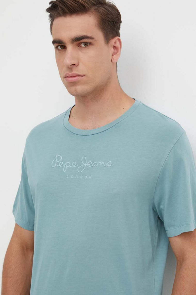 Pepe Jeans t-shirt bawełniany EMB EGGO męski kolor niebieski z aplikacją PM509418