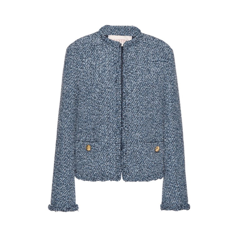 Indigo Blue Tweed Jacket z Złotymi Guzikami Valentino