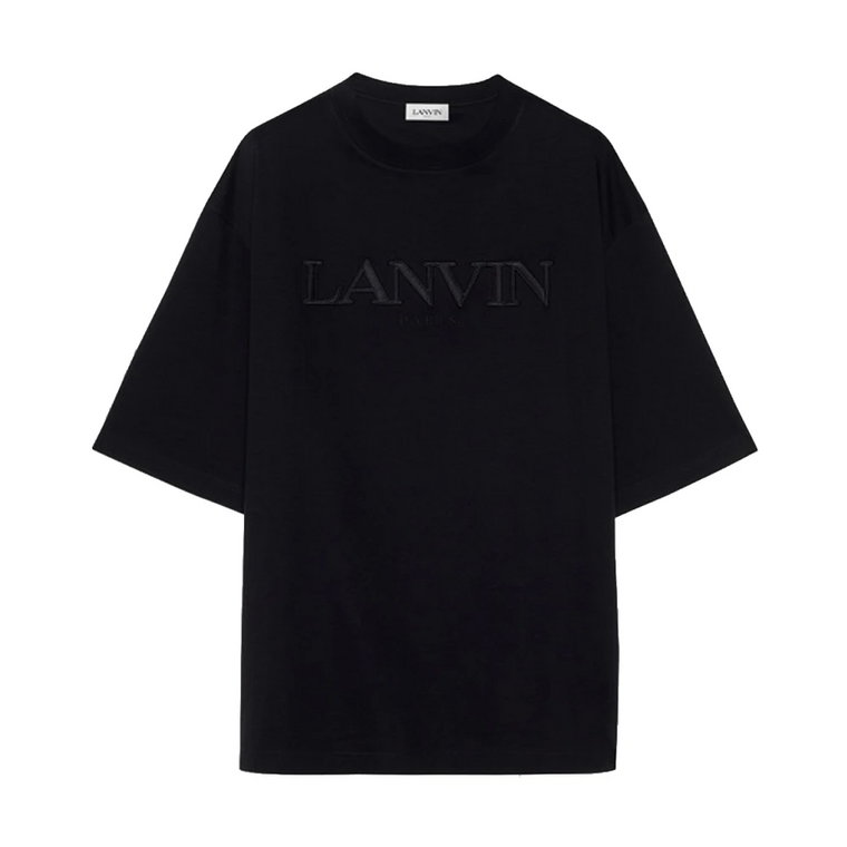 Czarna haftowana koszulka z bawełny dla mężczyzn Lanvin
