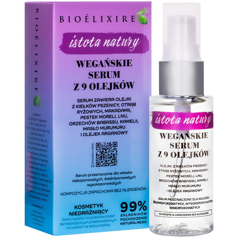 Bioelixire Wegańskie, Nawilżające Serum Regenerujące Do Włosów Z 9 Olejkami Witaminą C Do Każdego Rodzaju Włosów 50Ml