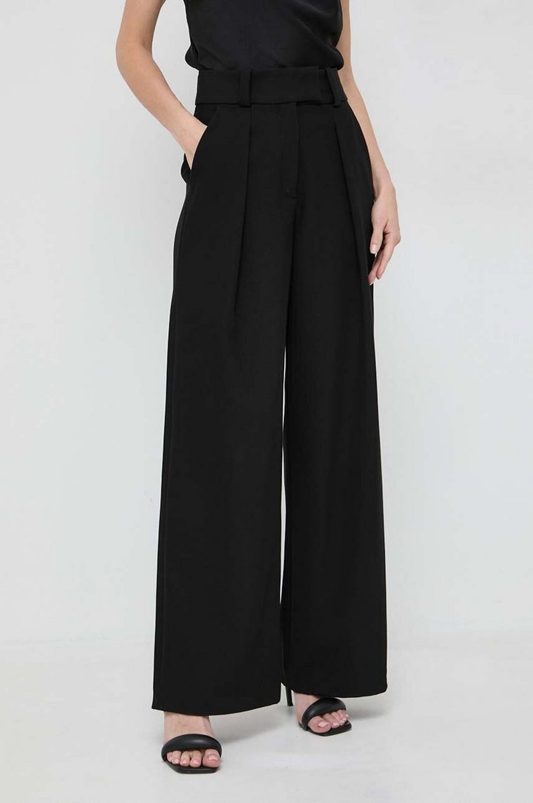 Ivy Oak spodnie damskie kolor czarny szerokie high waist IO1100X5121