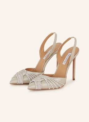 Aquazzura Czółenka Z Odkrytą Piętą Gatsby 105 Z Ozdobnymi Kamykami silber