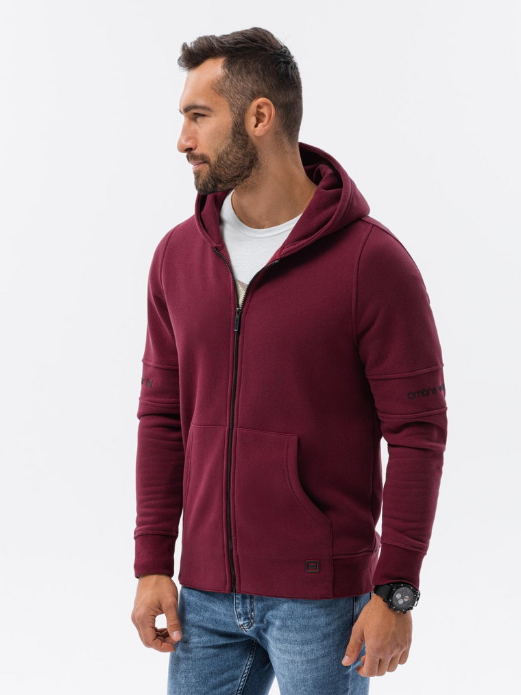 Bluza męska rozpinana hoodie z nadrukami - bordowa V5 B1423