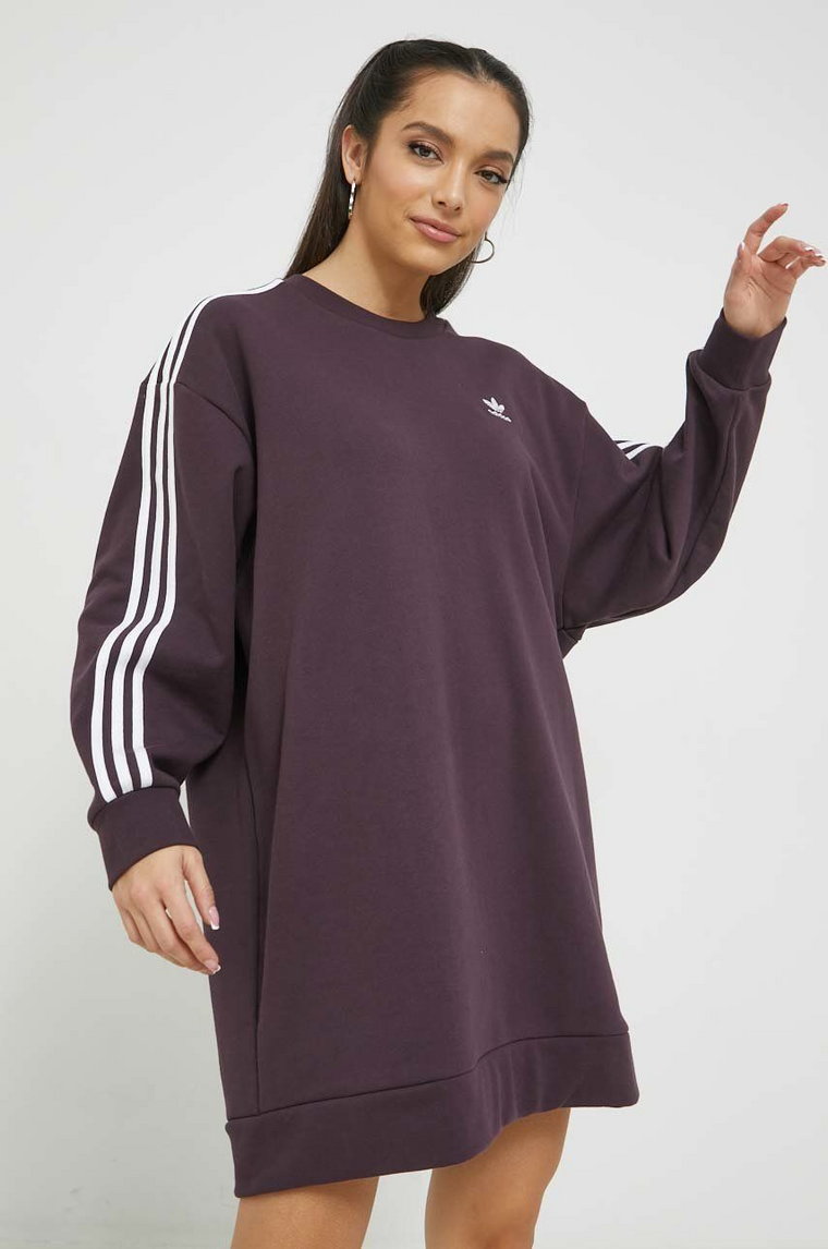 adidas Originals sukienka bawełniana kolor fioletowy midi oversize