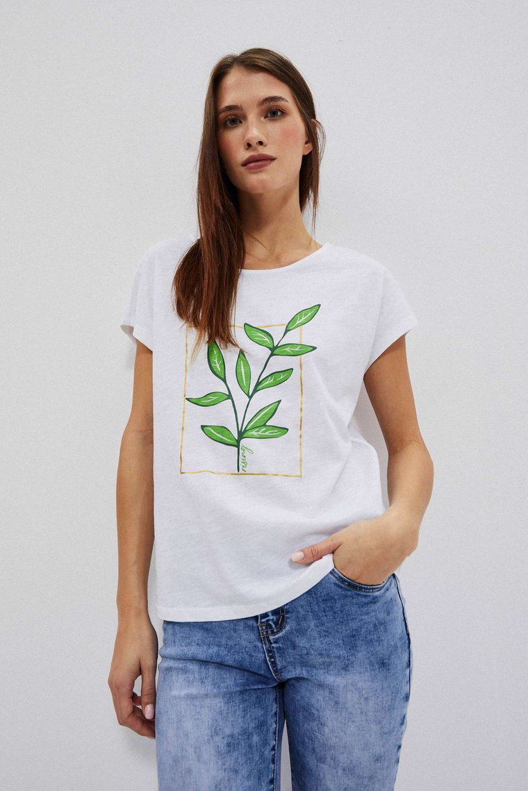 T-shirt z nadrukiem kwiatów biały