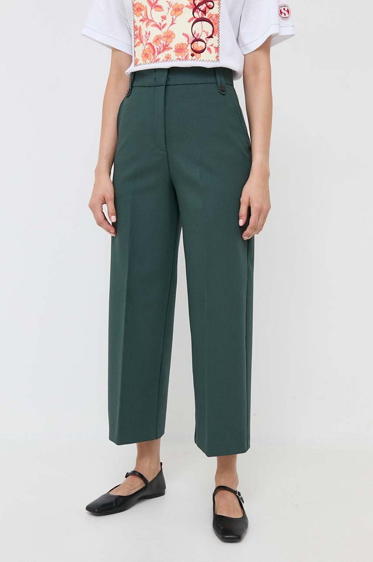 MAX&Co. spodnie damskie kolor zielony szerokie high waist