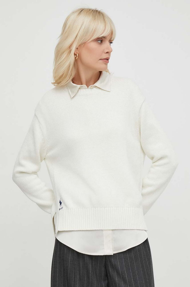 Polo Ralph Lauren sweter bawełniany kolor beżowy lekki 211898583