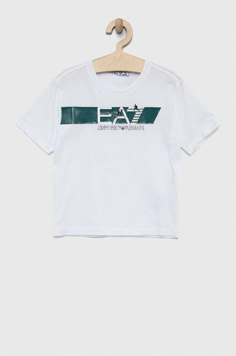 EA7 Emporio Armani t-shirt bawełniany dziecięcy kolor biały z nadrukiem