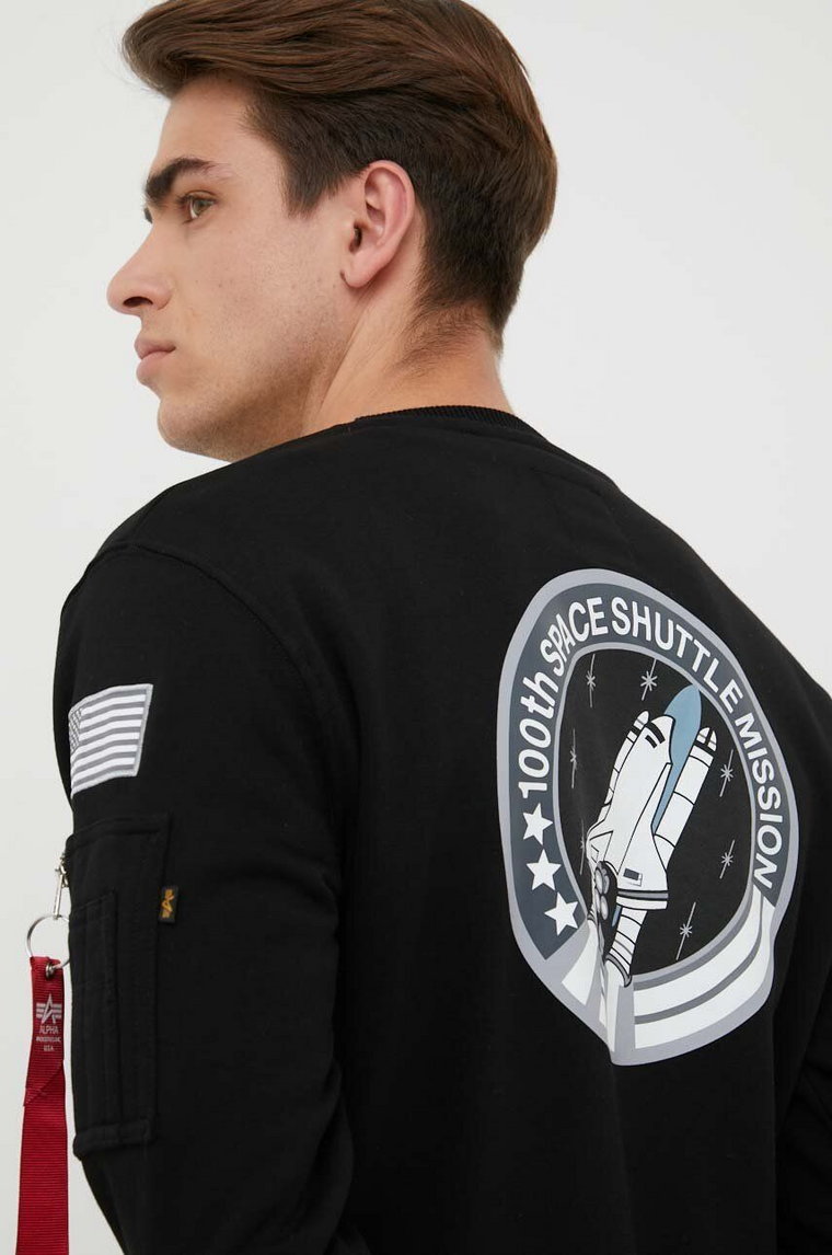 Alpha Industries bluza Space Shuttle Sweater męska kolor czarny z nadrukiem 178307.03