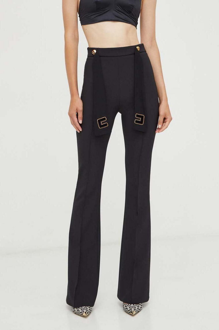 Elisabetta Franchi spodnie damskie kolor czarny dzwony high waist