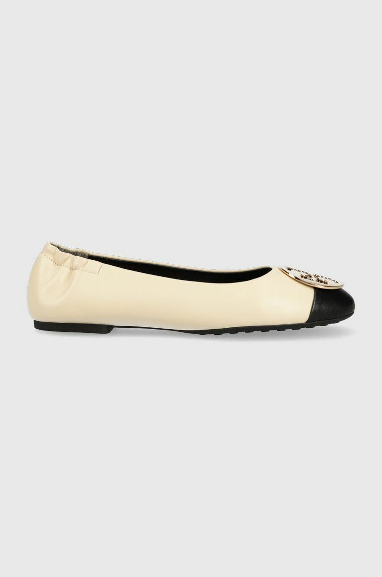 Tory Burch baleriny skórzane Claire Cap Toe Ballet kolor beżowy  148336-001