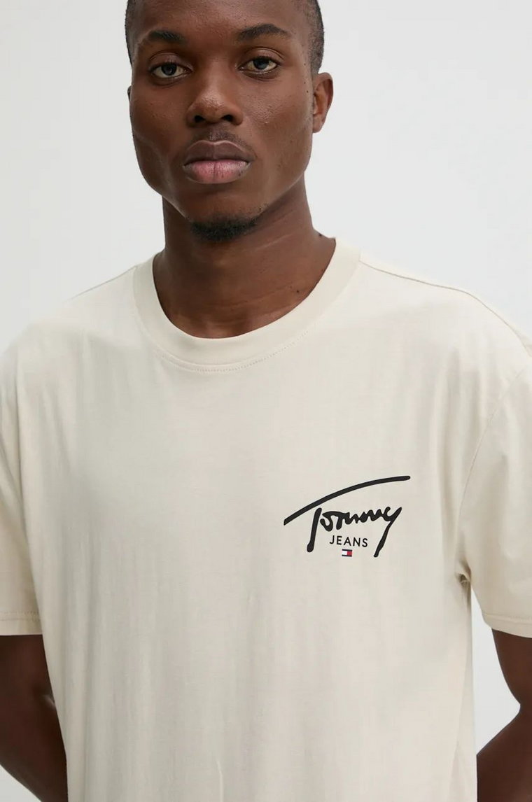 Tommy Jeans t-shirt bawełniany męski kolor beżowy z nadrukiem DM0DM18536