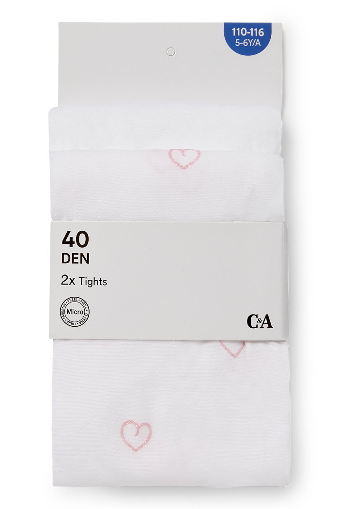 C&A Wielopak, 3 szt.-serce-cienkie rajstopy-40 DEN, Biały, Rozmiar: 158-164