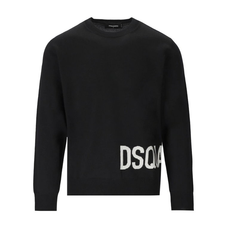 Czarny Sweter z Deklem Jacquard Dsquared2