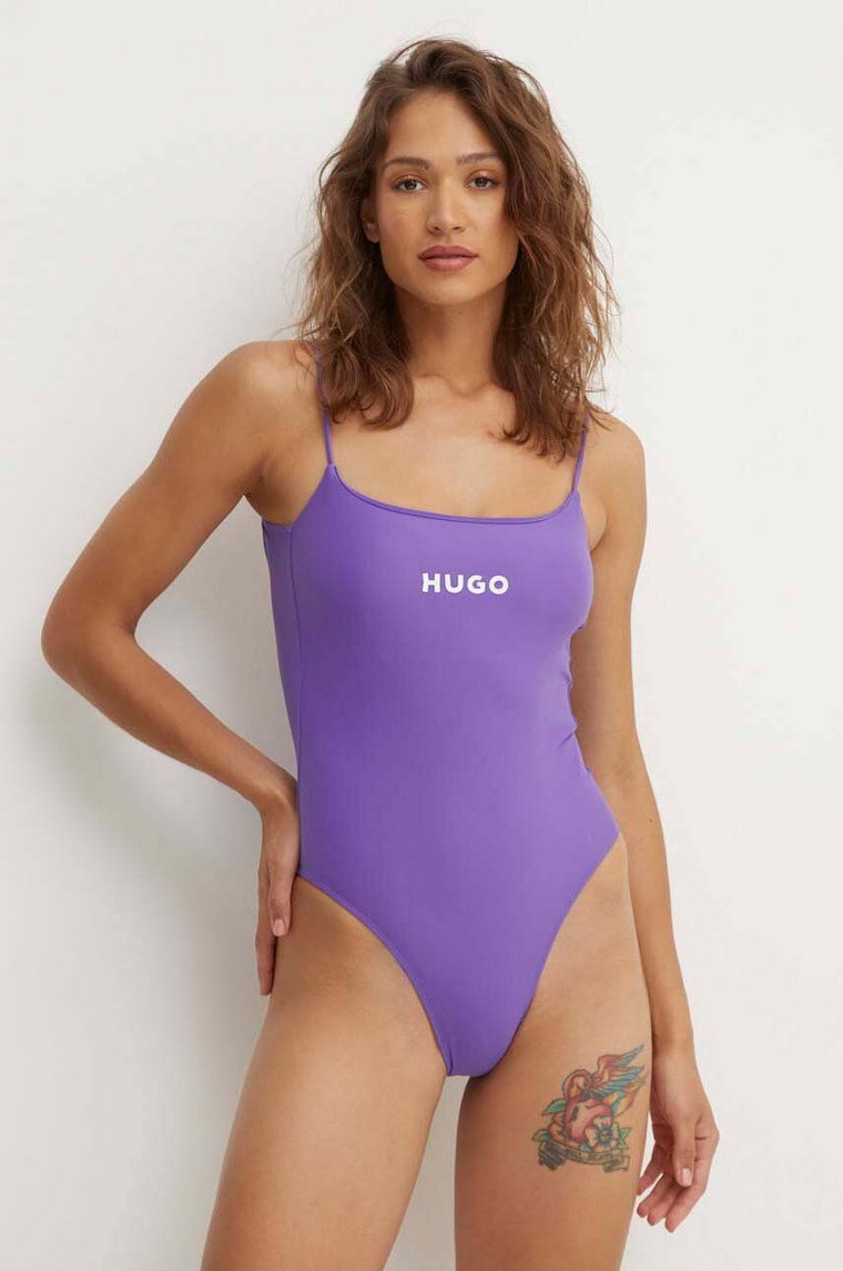 HUGO jednoczęściowy strój kąpielowy kolor fioletowy lekko usztywniona miseczka 50492422