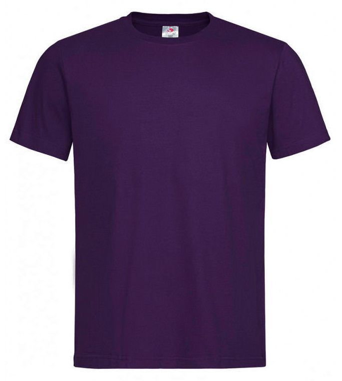 Fioletowy Bawełniany T-Shirt Męski Bez Nadruku -STEDMAN- Koszulka, Krótki Rękaw, Basic, U-neck