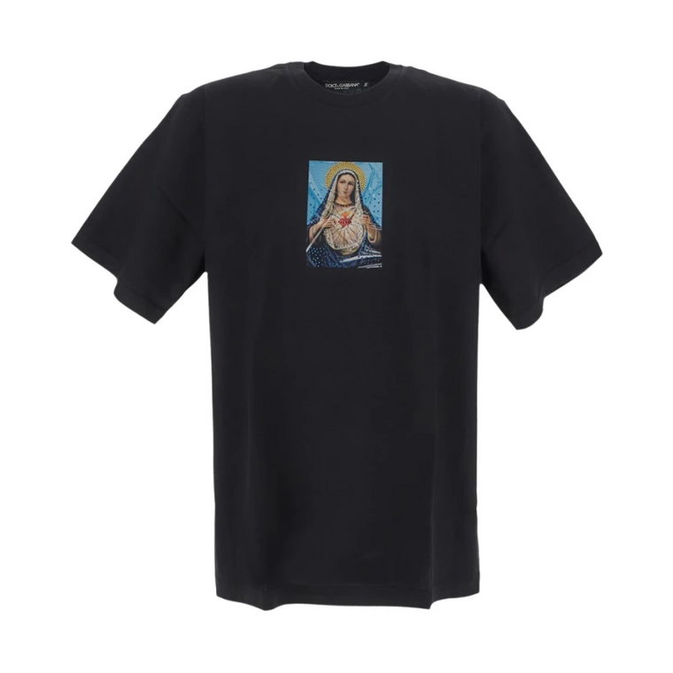 Koszulka z Wzorem Dziewicy i Ozdobami ze Strassu Dolce & Gabbana